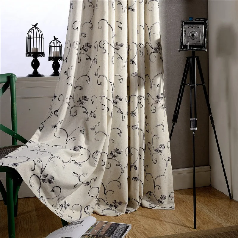 

Modern Simple European Curtains for Living Room and Bedroom Cotton-linen High End Curtain Embroidery