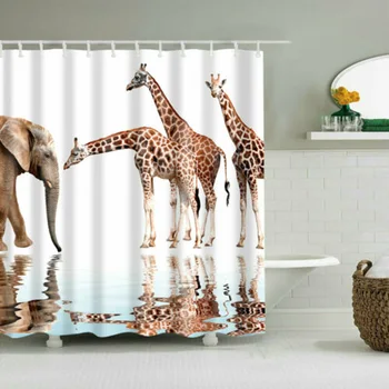 

Animal Artwork Style Print Shower Curtain Bathroom Decor Waterproof W/ 12x Hooks Bath Curtains Bathroom
