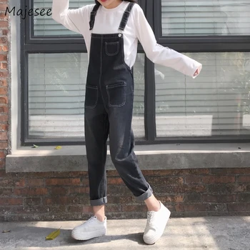 

Women Jumpsuit High Waist Simple All Match Pockets Denim Korean Fashion Womens Jumpsuits Novelty Females Hot Sale Vintage Soft