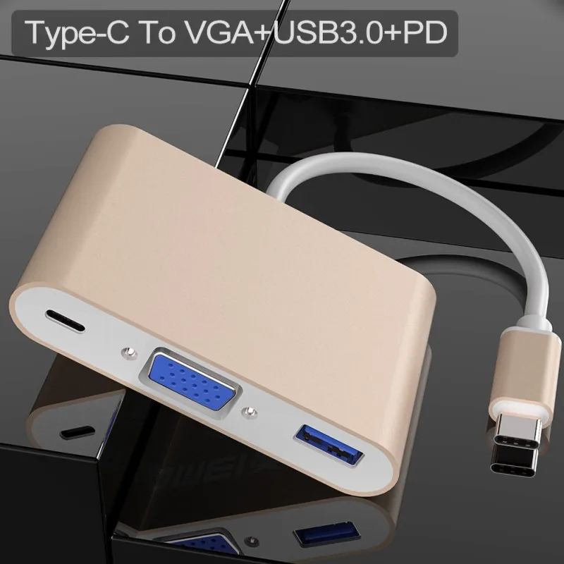 Тип с разъемами типа C и VGA адаптер 3-в-1 мульти Порты USB 3,1 многопортовый адаптер для McaBook Pro/iPad