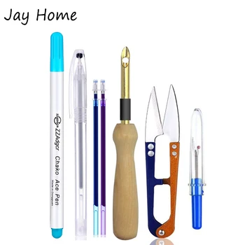 

7Pcs Embroidery Kits Punch Needle Wooden Handle Embroidery Pen&Fabric Marker Pen&Thread Cutter&Seam Ripper DIY Sewing Tool Sets