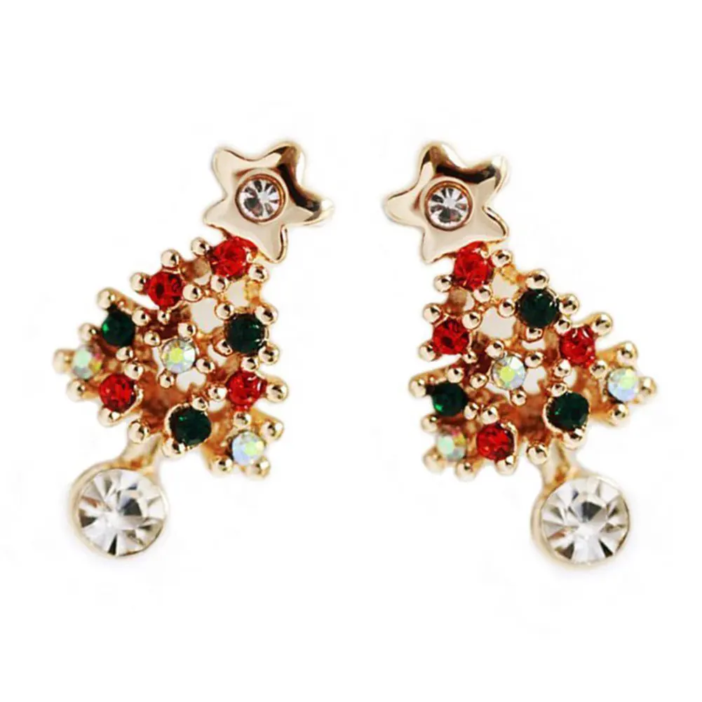 

Chic Ear Stud Pierced 1 Pair Rhinestone Fashion Women Christmas Tree Earrings