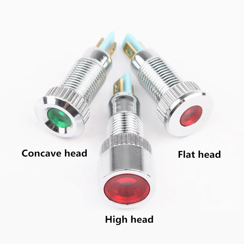

10pcs 8mm Convex/High/Flat head LED Metal Indicator light 8mm waterproof Signal lamp 6V 12V 24V 220v red yellow blue green white