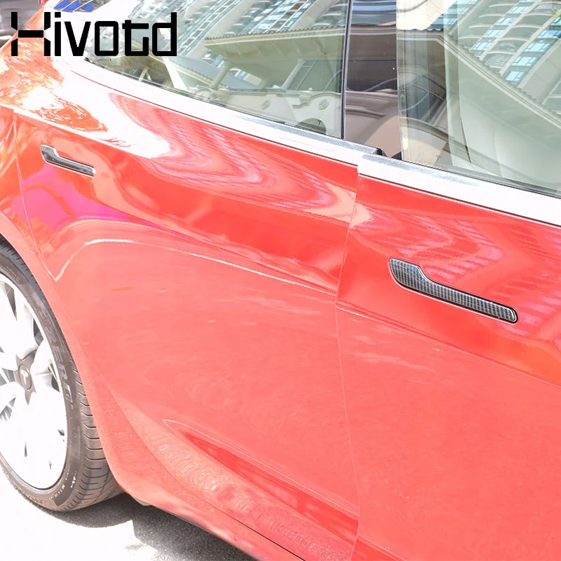 Hivotd для Tesla модель 3 аксессуары Автомобильная дверная ручка из углеродного волокна декоративные наклейки внешняя модификация автомобиля Стайлинг
