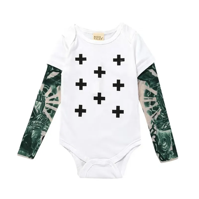 Pattern 2 Одежда для новорожденных мальчиков и девочек, тату Цветок на руку, имитация двух комбинезонов с длинными рукавами, комбинезон для малышей, пляжный костюм, костюмы, футболка - Color: Pattern 2