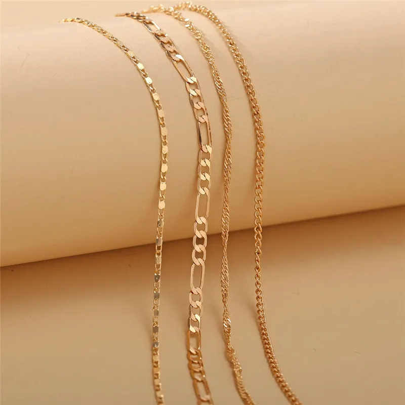 LETAPI BOHO 4pcs/set Fashion Gold Color Anklets Set for Women Multilayer Chain Anklet Foot Bracelet Beach Anklet Jewelry - Image 3