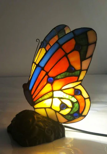 Colored Glass Butterfly Animal Lamp Night Lamp Warm Fairy Tale LED Lamp Bedside Lamp Desk Lamp - Испускаемый цвет: D