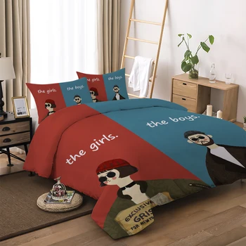 

The girls / the boys pattern Husband and wife bedding set with pillowcases queen single double sizes bed linens set 3 pcs