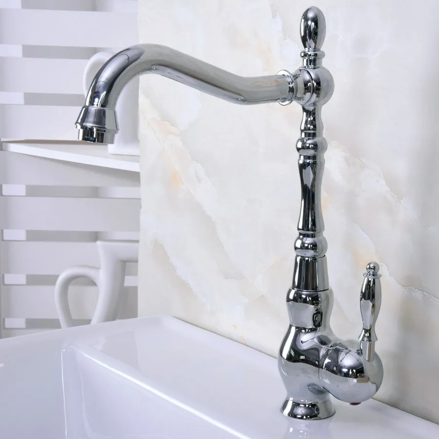

Polished Chrome Brass Single Handle One Hole Bathroom Basin Kitchen Sink Swivel Spout Faucet Mixer Tap mnf929