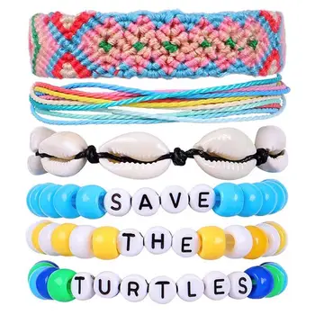 

Waterproof Vsco Bracelets Natural Shell Bracelet for Girls Woven Friendship Beads Set Save The Turtles Good Vibes Peachy