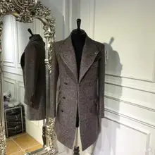 M-3XL, новинка, Мужская одежда, елочка, шерсть, Тренч, Осень-зима, Деловой, Повседневный, двубортный, wloolen, верхняя одежда размера плюс