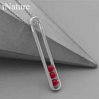 

INATURE One after Another 925 Sterling Silver Red Coral Beads Pendant Necklace Women Fashion Jewelry