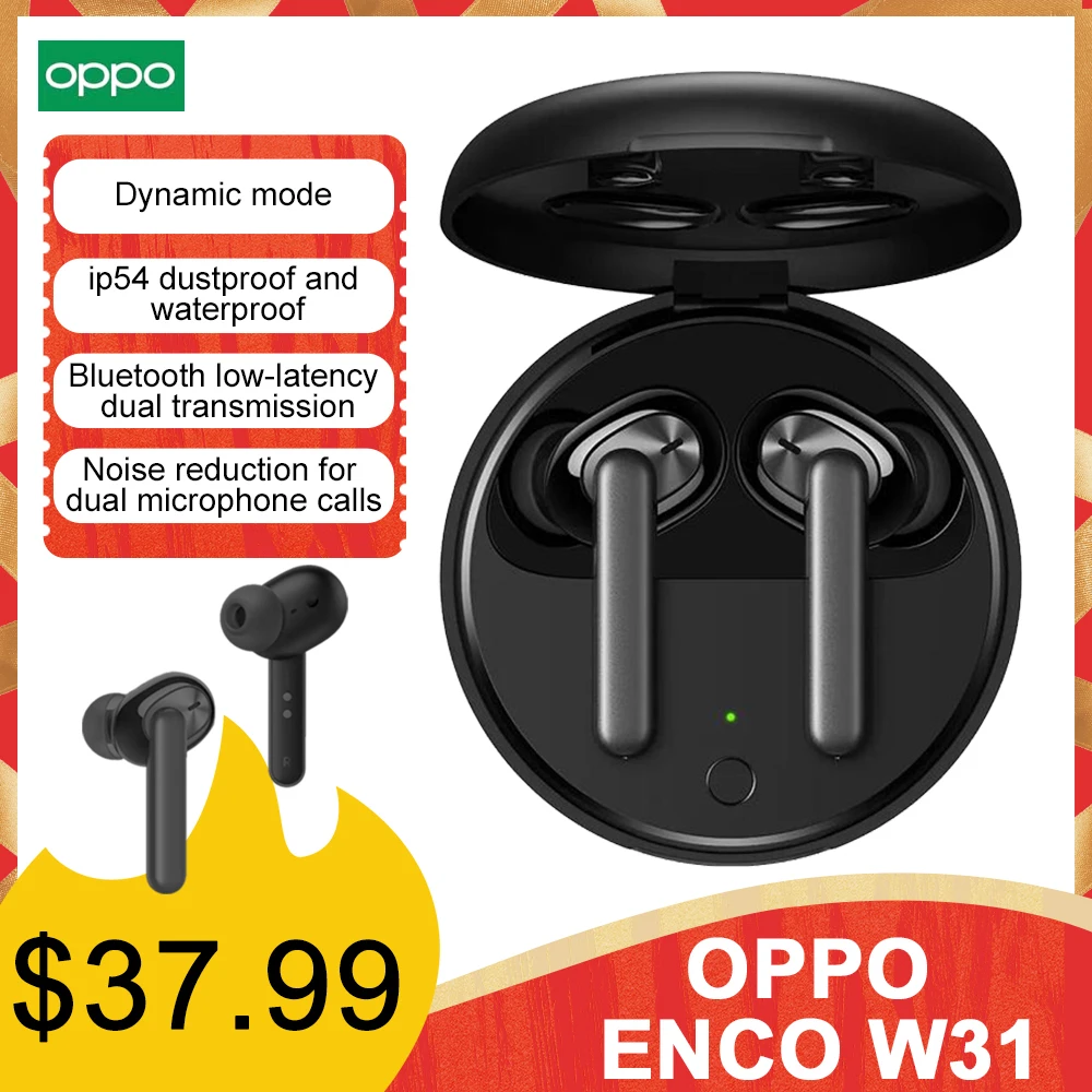 Оригинальные наушники OPPO Enco W31 TWS Bluetooth с низкой задержкой беспроводные IP54 водонепроницаемые для Apple Huawei