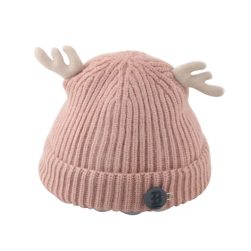 Pink baby hat Детская зимняя шляпа оленя для девочек и мальчиков, Рождественская вязаная детская шапка, эластичные зимние шапки для детей, шапочка для малышей, аксессуары - Цвет: Pink baby hat