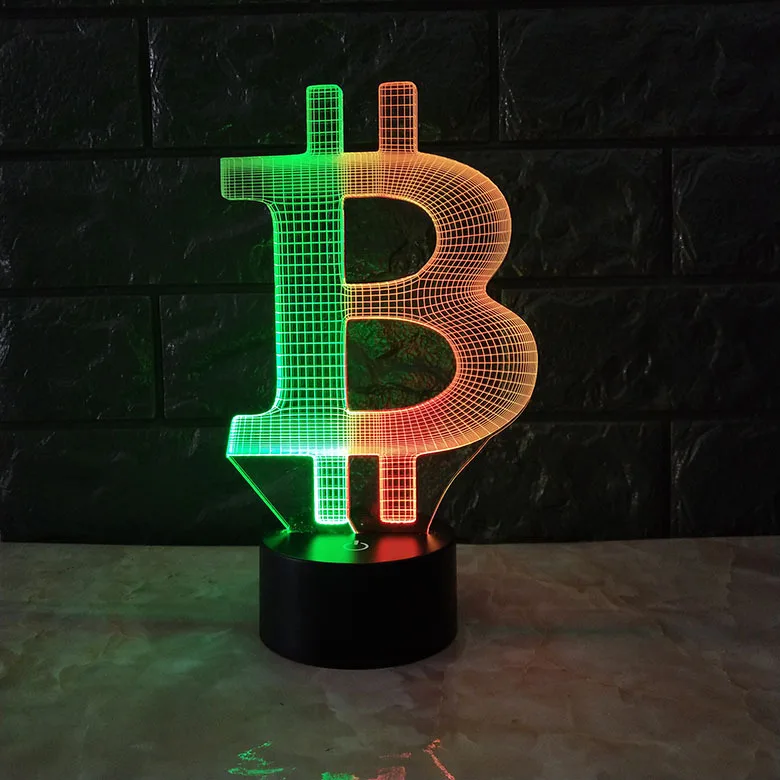 3D Led Lamp Bitcoin Sign Modelling Night Lights Double Color Usb Coin Table Lamp Baby Bedroom Sleep Lighting Fixture Decor Gifts