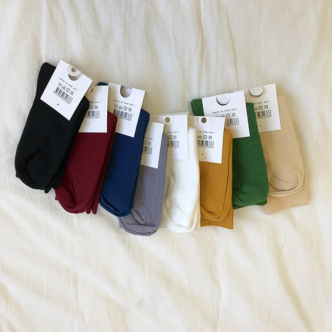 Yellow Zheng Autumn Korean-style College Style Base Multi-color Bunching Socks Tube Long Socks Solid Color WOMEN'S Socks PS