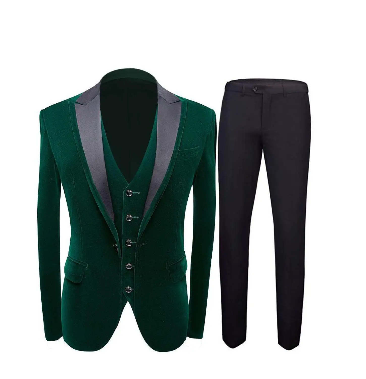 Latest Coat Pant Designs Green velvet Single Breasted Men Suits Slim Fit 3 Pieces Tuxedo Custom Made Groom Prom Suits Ternos