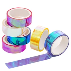 Lot de 10 bandes Laser autocollantes à paillettes, étiquette Kawaii, décoration pour ordinateur portable, Scrapbook, bande de masquage, papeterie, 15MM x 3M 