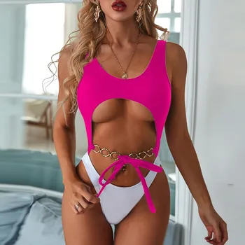 

SAGACE Women Sexy Bikini Set Swimwear Hollow Metal Waist Chain Swimsuit Color Matching Summer Female Bathing Suit Swimming Suit