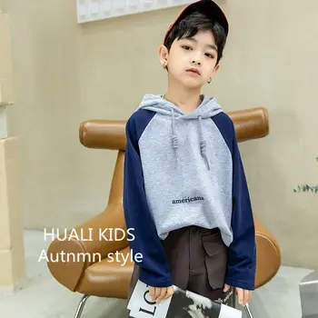 

Children's clothing 2020 autumn new style big boy hooded sweater boy hit color raglan sleeve sports hoodie tide