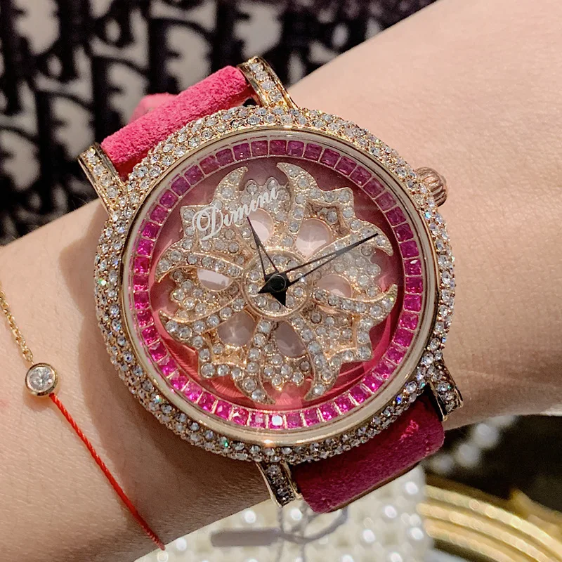 

Dimini New Style Trend of Fashion Fortunes Women's Cool Diamond Set Rotating Ladies' Watch Fur Watch Strap