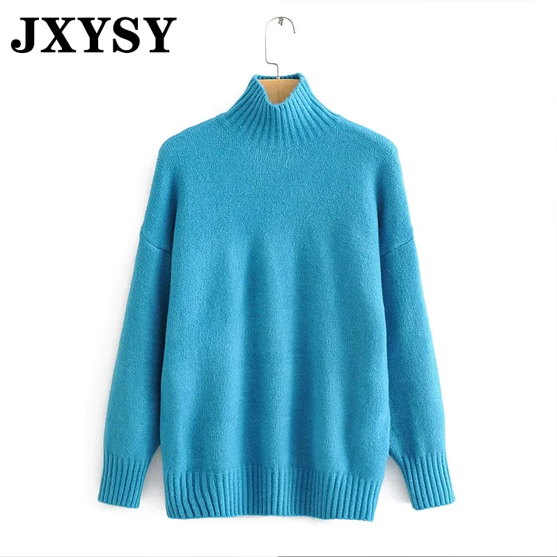 picture color JXYSY женский свитер с высоким воротом,, повседневный синий вязаный пуловер с длинным рукавом, Свободный теплый мягкий свитер, женский джемпер, топы - Цвет: picture color