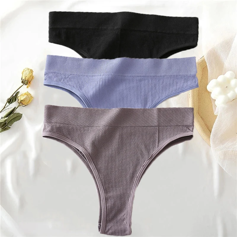 3PCS/Set Women's Cotton Panties Seamless High Waisted Thongs Comfortable Sexy Female Underpants Panties Briefs Intimates S-XL