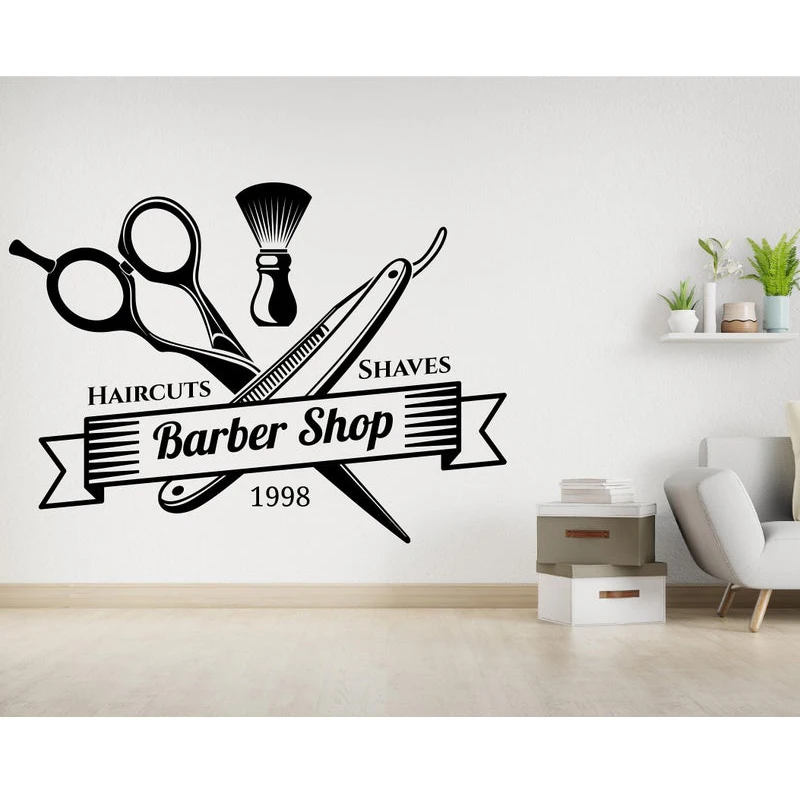 

Barber Shop Window Decal Hipster Man Wall Sticker Hair Salon Scissors Murals Shave And Haircut Logo Wall Window Poster E325