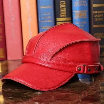 

100% Genuine Leather Leather baseball cap cap outdoor sunshade hat winter warm the c man female leather hat