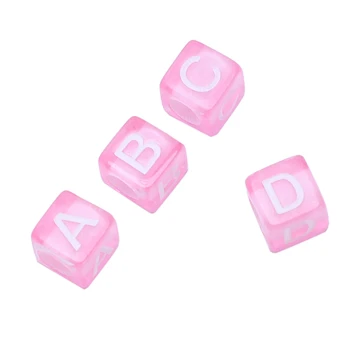 

1000PCs Acrylic Spacer Beads Alphabet Letters Carved Square Pink 6mmx6mm