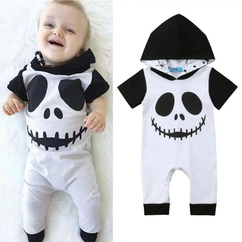 pudcoco Newborn Baby Boy Halloween Costume Ghost Hooded Short Sleeve Fashion Romper Jumpsuit Outfits