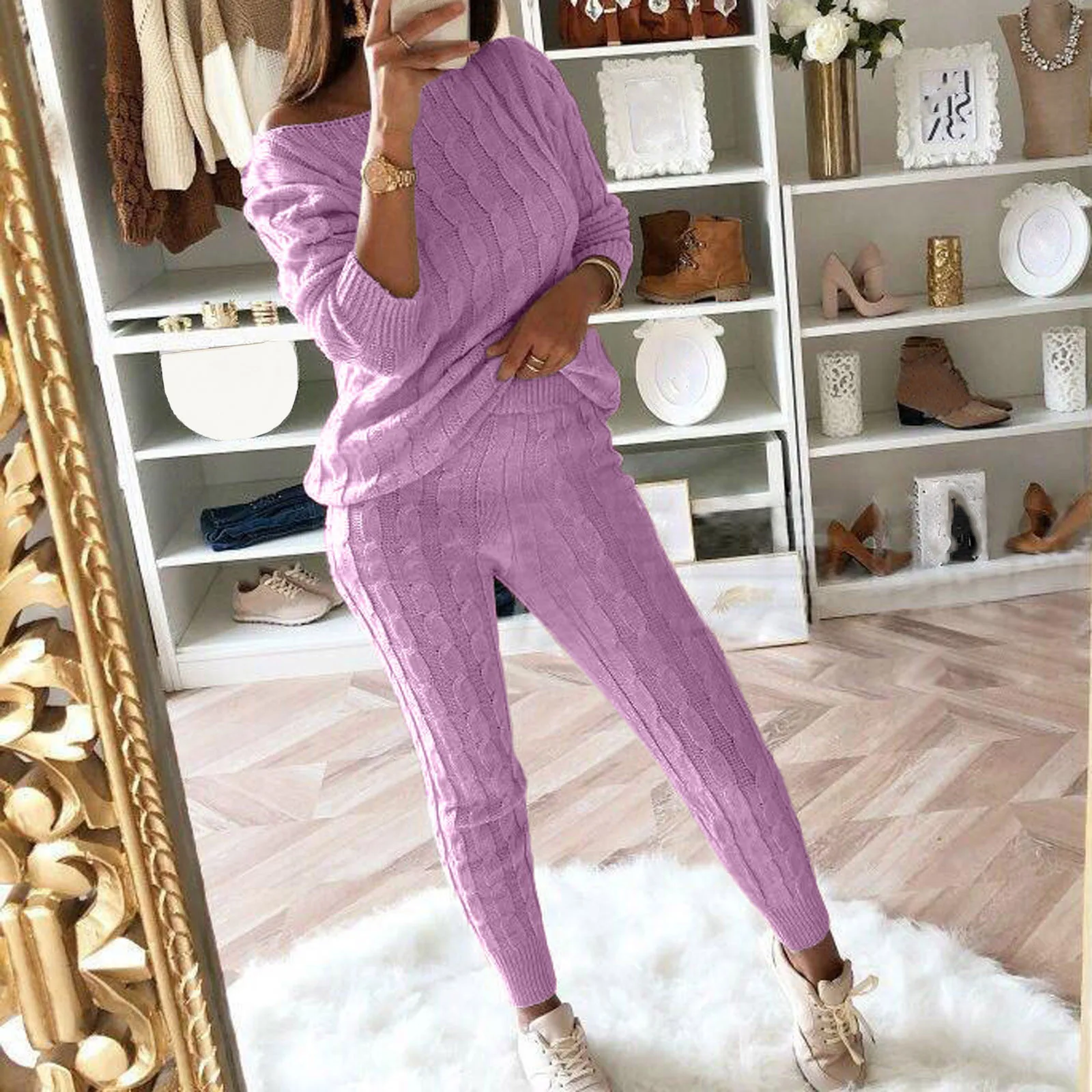 Knitted Jogging Pants Pullover Sweater 