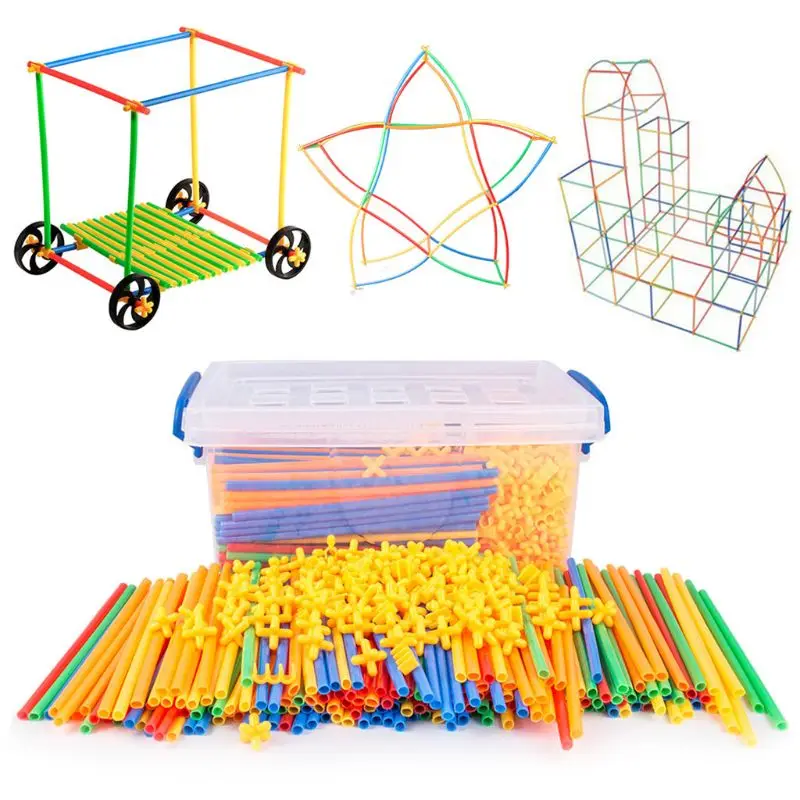 Bloques de construcción de paja de plástico para niños, coloridos bloques de construcción, puzle educativo, juguete