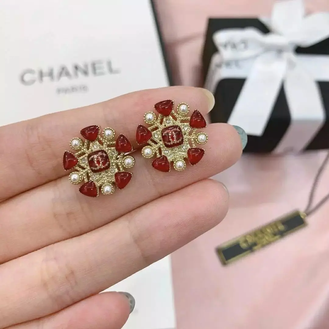 Ретро Красный цветок кристалл круглый кулон кисточкой уха клип aretes de mujer модеран - Окраска металла: Покрытие из розового золота