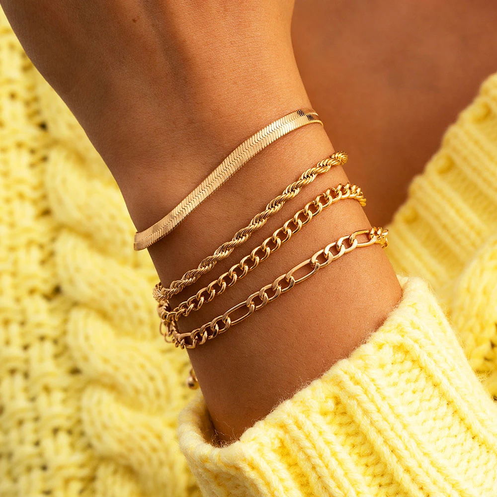 Cadena de cuerda de Metal Estilo Vintage para mujer, brazalete de varias capas, estilo bohemio, Color dorado y plateado, 2021