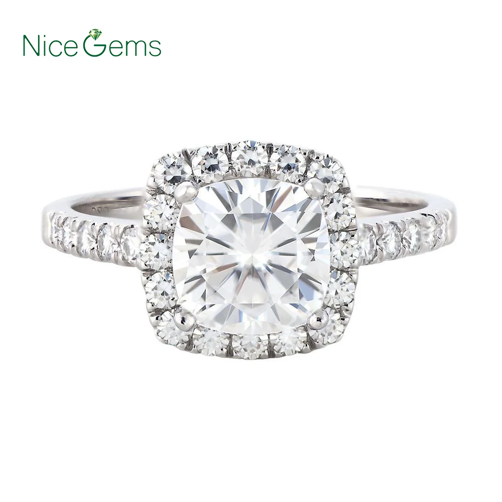 NiceGems 14 к белое золото 1ct или 2ct DF цвет Moissanite Алмазная изящная микропроложить