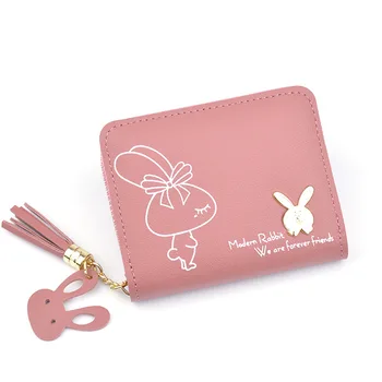 

2019 New Wallet Women's Short-Style Zipper Tassel Rabbit Wallet Fashion Korean Style Purses Card Holder QB109
