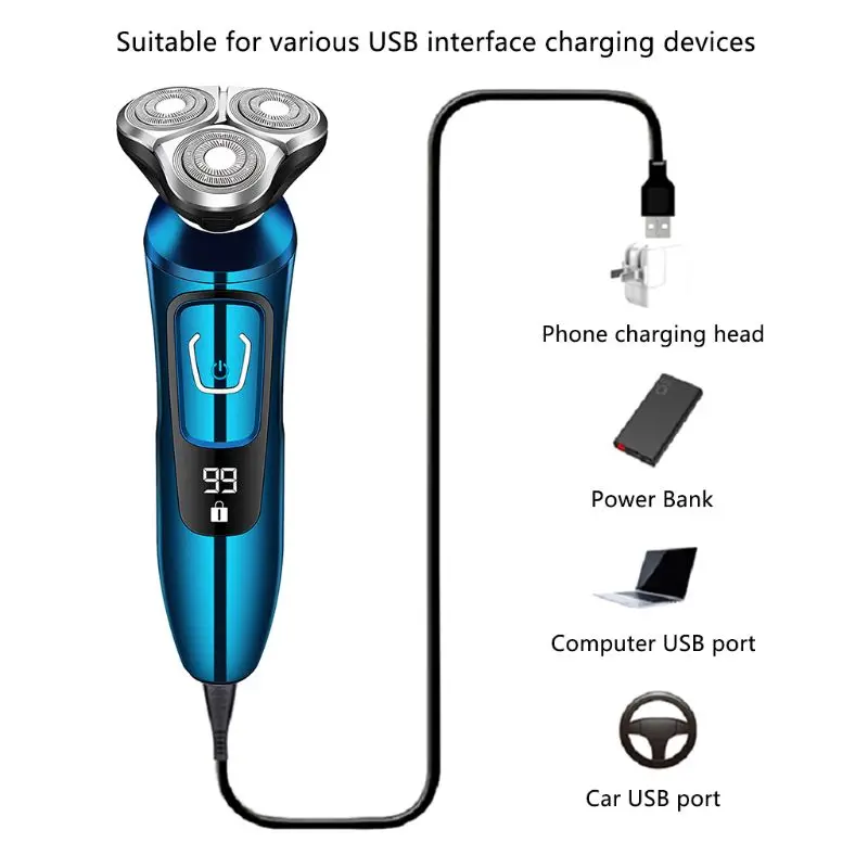 Умная электробритва с цифровым дисплеем, электробритва для сухой и влажной уборки для мужчин, перезаряжаемая USB Бритва для бороды