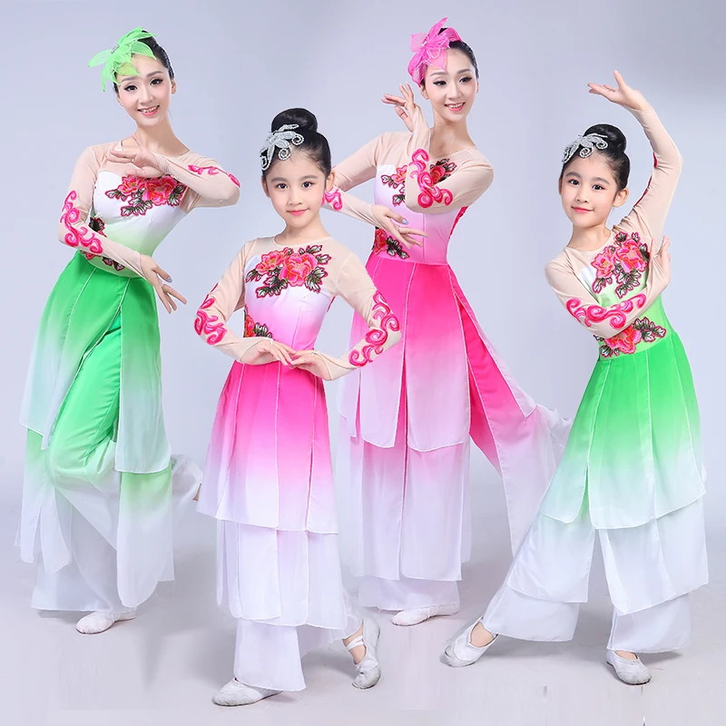 Новинка, Классическая танцевальная одежда для выступлений, женский элегантный китайский этнический танцевальный костюм жасмин, зонтик для танцев