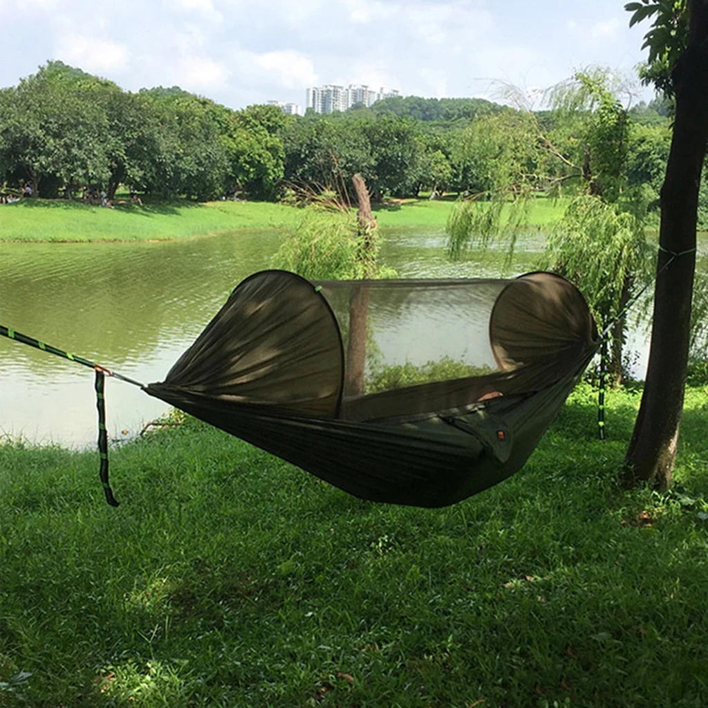 Camping Nylon Hammock Ultralight Portable with Mosquito Net Tree Straps for Outdoor Travel Backyard Hiking Climbing Trekking 
