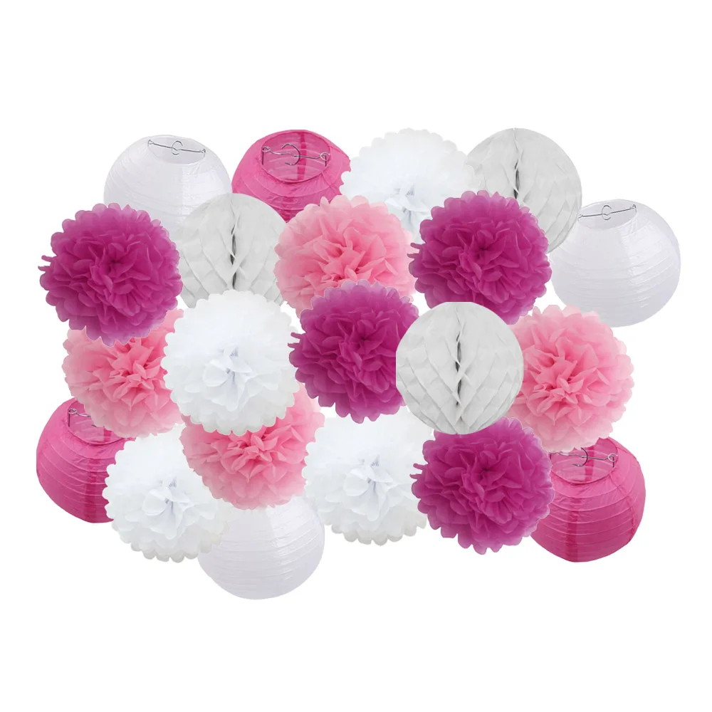 

21pcs/set Baby Shower Decoration Blue/Pink/Yellow Solid Round Paper Lantern Baptism Party Decor Hanging Paper Crafts Ornament