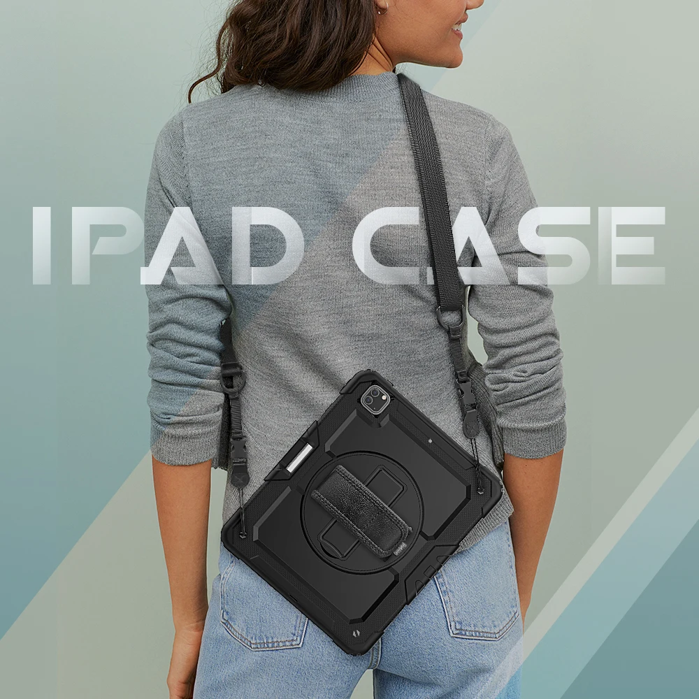 Resistente Armadura Alça de Mão Alça de Ombro 360 Rotatable Kickstand Case Protetor para 2023 Ipad Pro 12.9 Polegada Gen Capa - Imagem 5