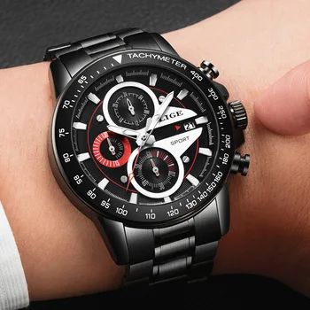 

Luxury fashion men black color round shape design Quartz Wrist watch stainless steel band men Business Quartz watch 0917-33