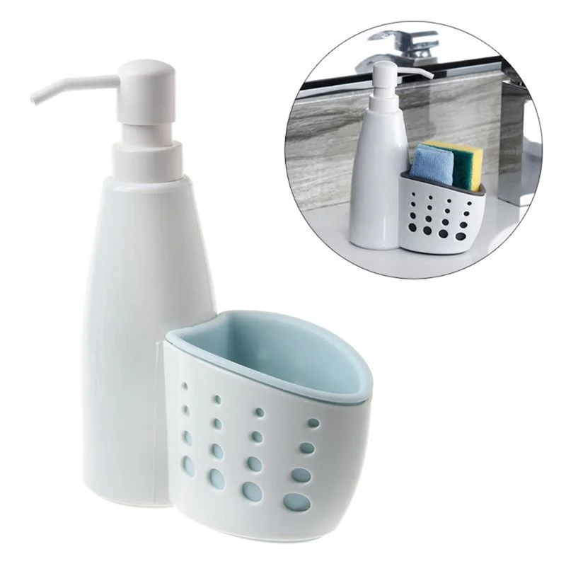 

Two-In-One Dispenser and Storage Box Multi-function Liquid Detergent Container Sponge Drainboard Soap Holder Rack