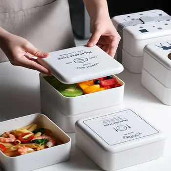 

Stackable Box Containers - All-in-One Student Lunch Box For Adults ins Bento Healthy Material Lunchbox Wheat Straw Bento Boxes