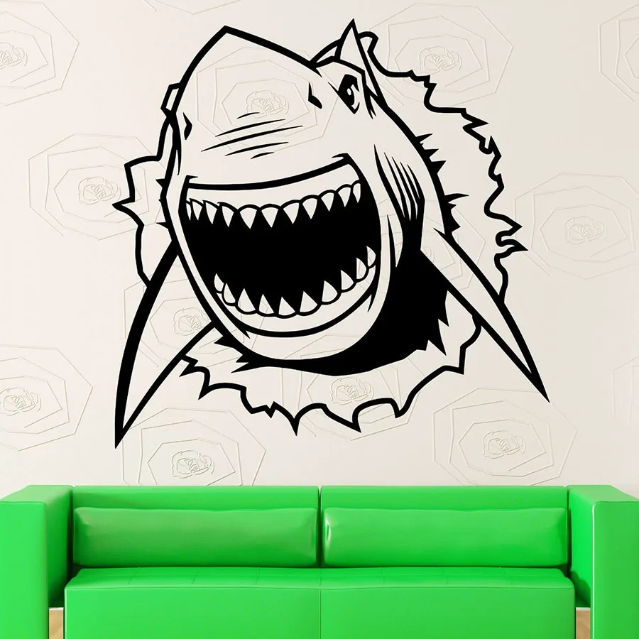 Shark Wall Sticker Ocean Animals Marine Theme Style Crack Creative Home