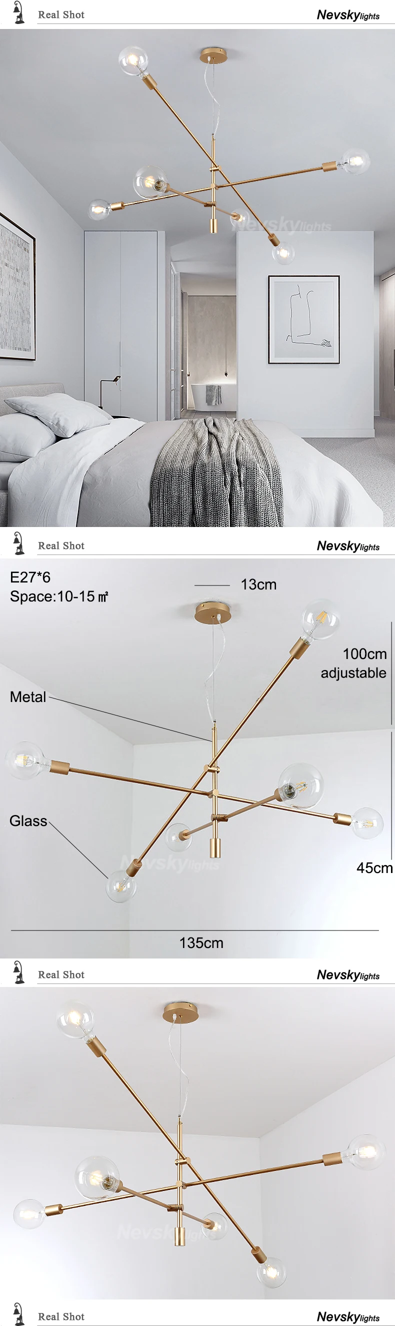 Modern gold chandeliers lighting living room Glass pendant lamp bedroom minimalist chandelier dining gold Rod Fixtures led lamps