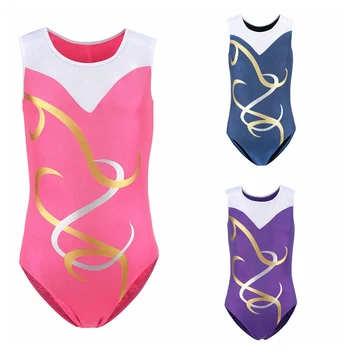 

5-12Y Gymnastics Dancesuit Girls Sleeveless Dance Leotards Child Striped Costumes Leotards Kids Ballet suits Practice Clothes