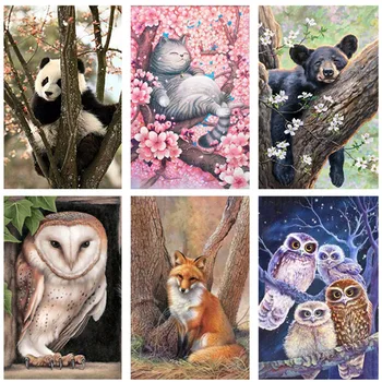 

Diamond Painting DIY Full Round 5D Set Rhinestones Bear/Cat/Owl/Panda Animals On The Tree Cross-Stitch Kit Home Decoration Kit