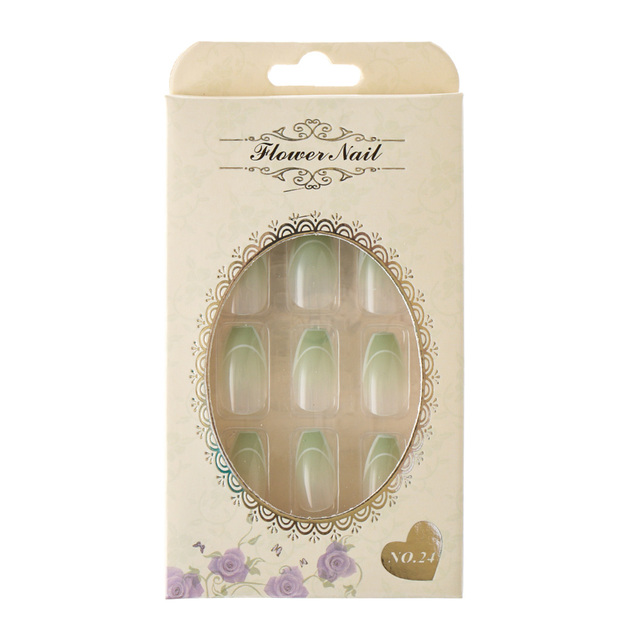 Detachable False Nails French with Black Line Fake Nails Full Cover Nail Art Tips Press on Nails with Glue Manicure Tools